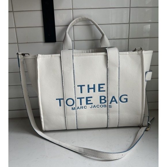 Marc Jacobs Handbags - Marc Jacobs The Tote Bag White Blue Leather Used Condition Medium Size READ